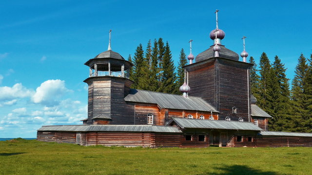 Wooden Church of St.Elijah the Prophet on Vodlozero Lake in Karelia, Russia