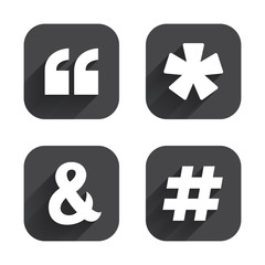 Obraz premium Quote, asterisk footnote icons. Hashtag symbol.