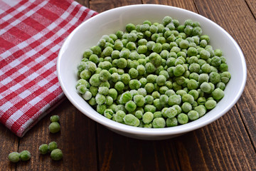 Frozen peas in a bowl