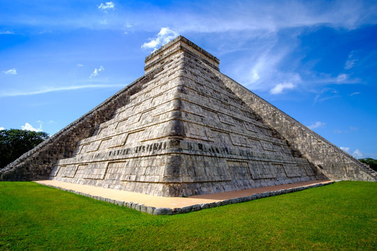 Detail view of famous Mayan pyramid in Chichen Itza