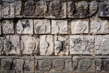 Detail of stone carvings in famous archeological site Chichen It