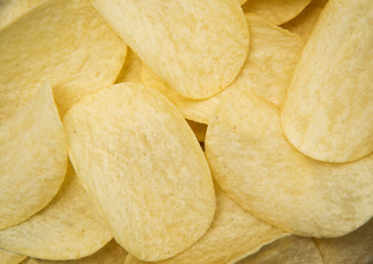 Prepared potato chips snack closeup view