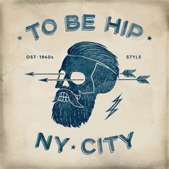 Affiche de l& 39 étiquette hipster crâne vintage. Ensemble rétro de la vieille école. Illustration vectorielle avec typographique pour les impressions de t-shirt.