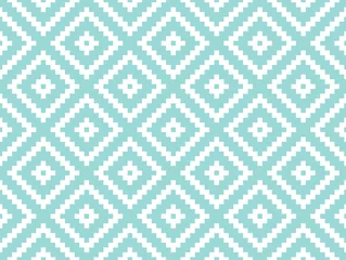 Nahtlose, moderne, stilvolle Textur und Muster. Weiße, sich wiederholende geometrische Fliesen mit gepunkteter Raute auf türkisfarbenem Hintergrund. Vektor-Illustration. © foxysgraphic