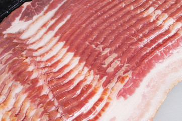 Close-up shot of raw bacon slices