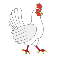 ニワトリのイラスト　シンプルで赤いトサカの白いニワトリ