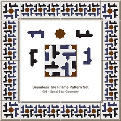 Seamless tile frame pattern set_008 Spiral Star Geometry