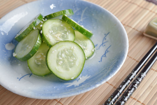 Japanese food, cucumber pickles with sesame for side dish image