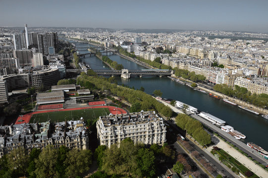 Aerial view of Paris and Seine river from Eiffel tower