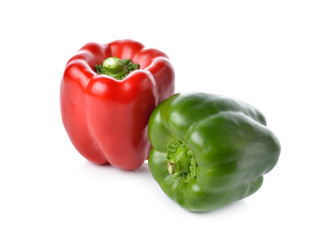 red, green bell pepper on white background