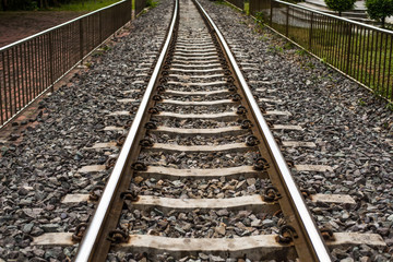 Fototapeta na wymiar railroad track at countryside, saraburi-thailand