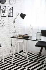 Modern room interior in black and white tones