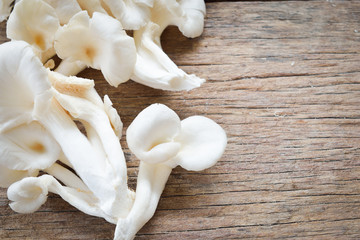 Oyster mushroom on wooden table