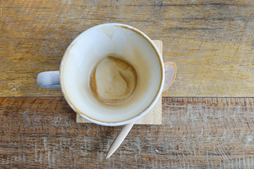 empty latte coffee  cup mug on wooden table