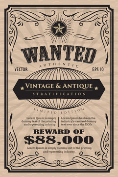 Western vintage frame label wanted antique hand drawn retro vect