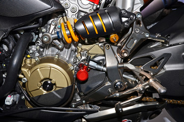 Details of the engine of a motorcycle