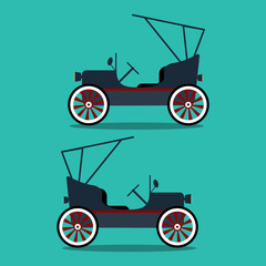 Vintage classic car with shadows on green background.