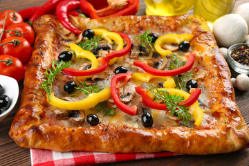 Freshly homemade pizza closeup