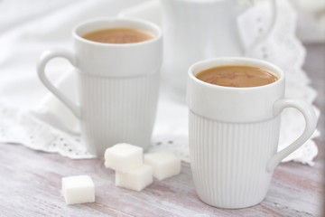 Waffles with chocolate cream and coffee