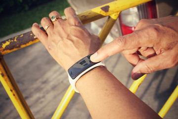 Senior woman with smartwatch