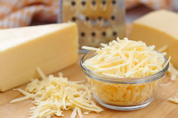 Grated cheese in a glass bowl