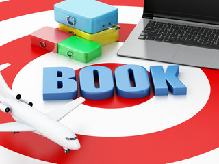 3d Laptop pc and airplane. Travel concept