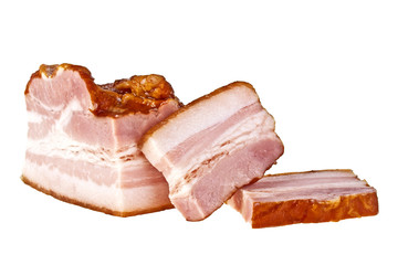 Bacon and sliced bacon on a white background