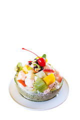 Diet and healthy fruit salad in the melon bowl