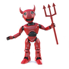 3d Devil robot with horns and trident
