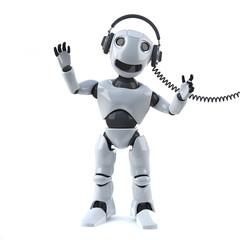 3d Robot listens to music on headphones