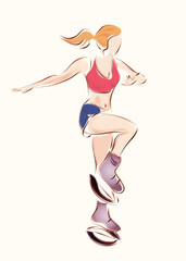 Kangoo Jump Fitness Activities. Woman Exercising  with Kangoo Shoes