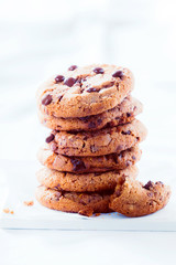 Stack of crunchy choc chip cookies