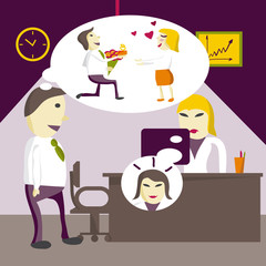 Love in office. Man manager dreams that a woman will marry him,