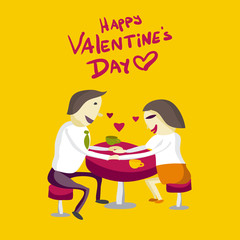 Lovers man and woman sitting in the cafe at the table and holdin