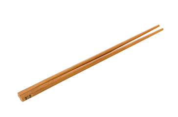 Wooden pairs of chopsticks on white background