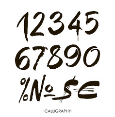 vector set of calligraphic acrylic or ink numbers