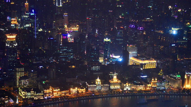Bund or Waitan waterfront at night in Shanghai 