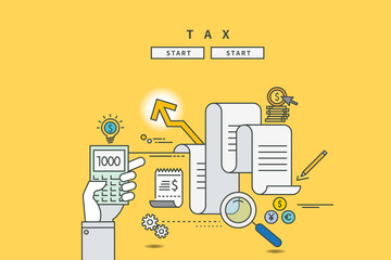 color line flat design of tax, modern vector illustration