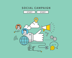 simple line flat design of web social campaign, modern vector illustration