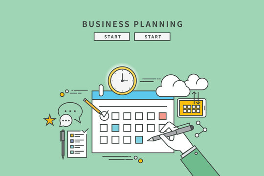simple color line flat design of business planning, modern vector illustration