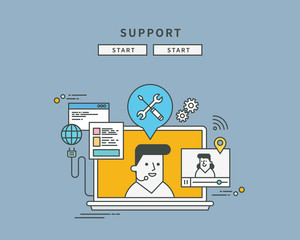 simple color line flat design of support, modern vector illustration