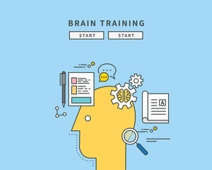 simple color line flat design of brain trainning, modern vector illustration