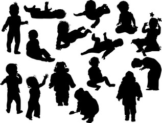 fifteen child silhouettes collection on white