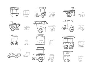 Sketch icons vector collection for food trolley