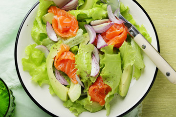 salad with avocado and salmon