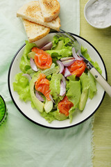 salad with avocado and smoked salmon