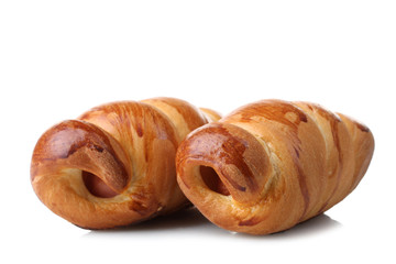 delicious sausage in the dough isolated on white background