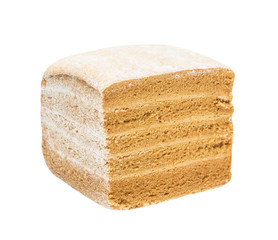 Belevskaja, Belyovskaya pastila (pastila of Belyov, Tula), apple paste (marshmallow) as layered pie sprinkle with sugar powder, traditional Russian pie, isolated on the white