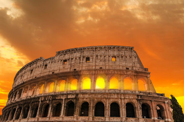 Roman Colosseum at sunset.