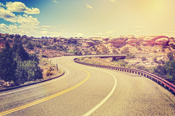 Vintage stylized s shape country road, USA.